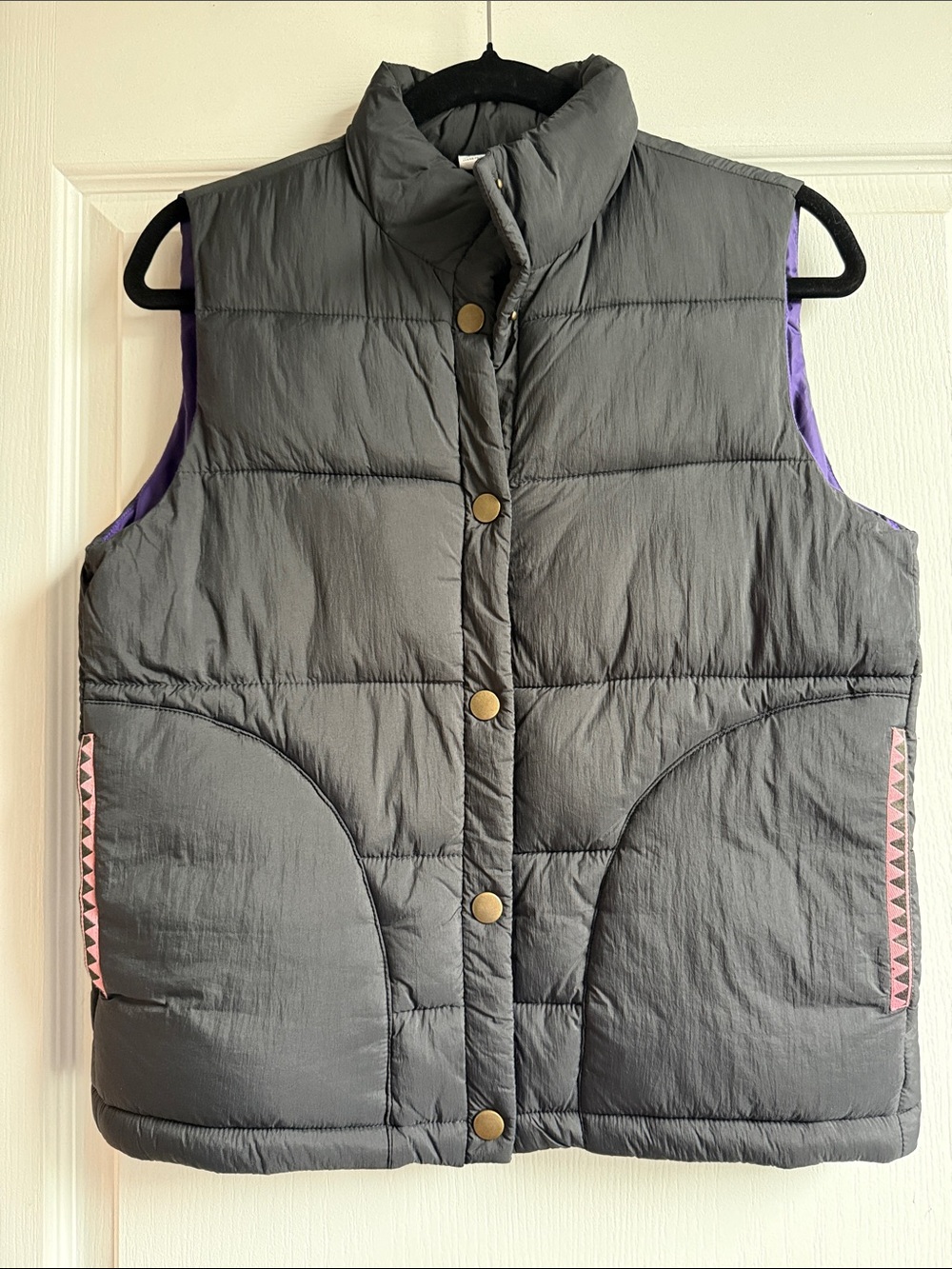 Stoic Black Quilted Puffer Vest with purple lining
